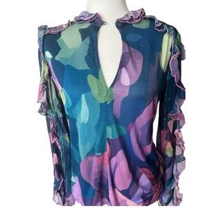 NWT Blank London Purple Multicolor Long Sleeve Top Sequins Ruffled Small